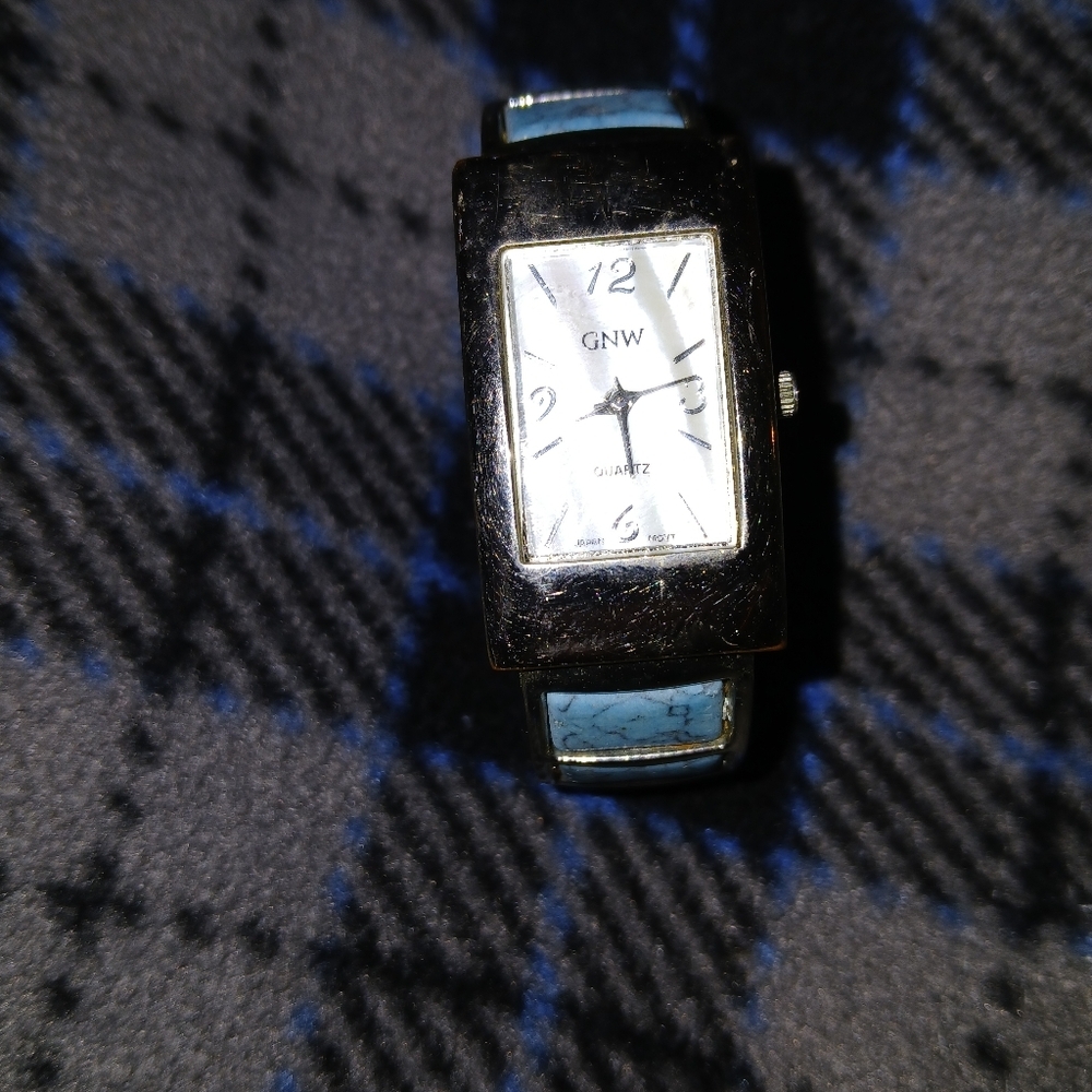 GNW Silver/Multicolor Rhinestone Stainless Steel Women's Cuff Watch